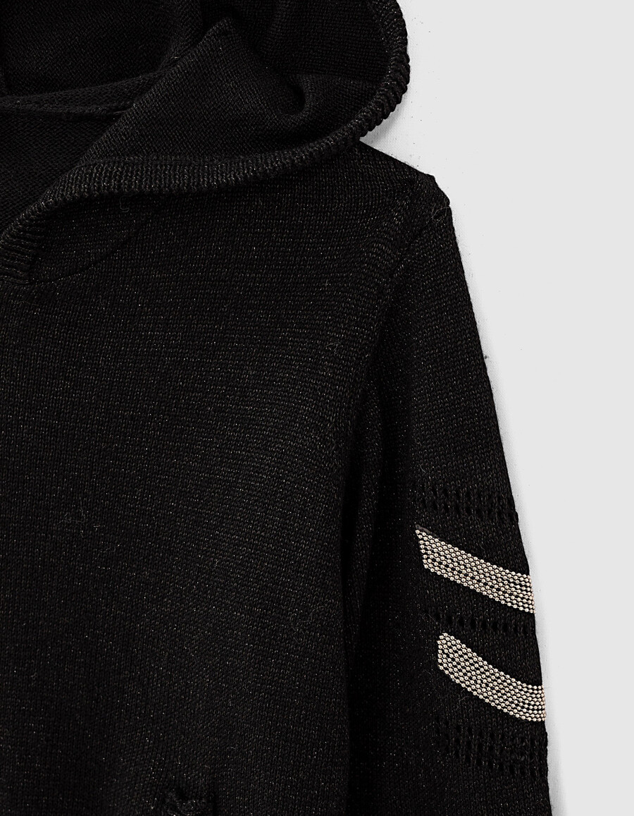 cardigan in maglia di lurex con perline nere per bambine