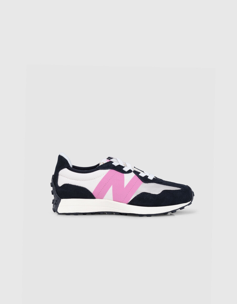 scarpe da ginnastica new balance 327 da bambina nere ecru e rosa
