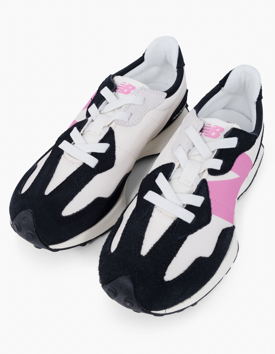 scarpe da ginnastica new balance 327 da bambina nere ecru e rosa