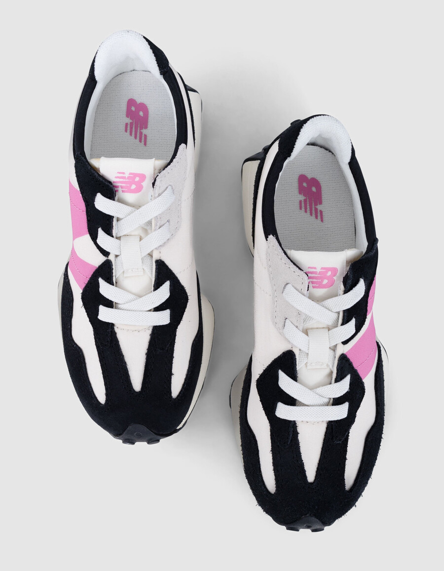 scarpe da ginnastica new balance 327 da bambina nere ecru e rosa