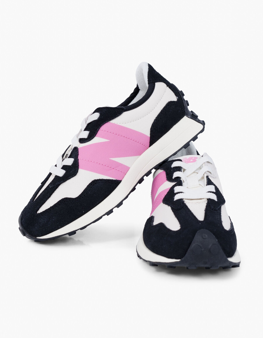 scarpe da ginnastica new balance 327 da bambina nere ecru e rosa