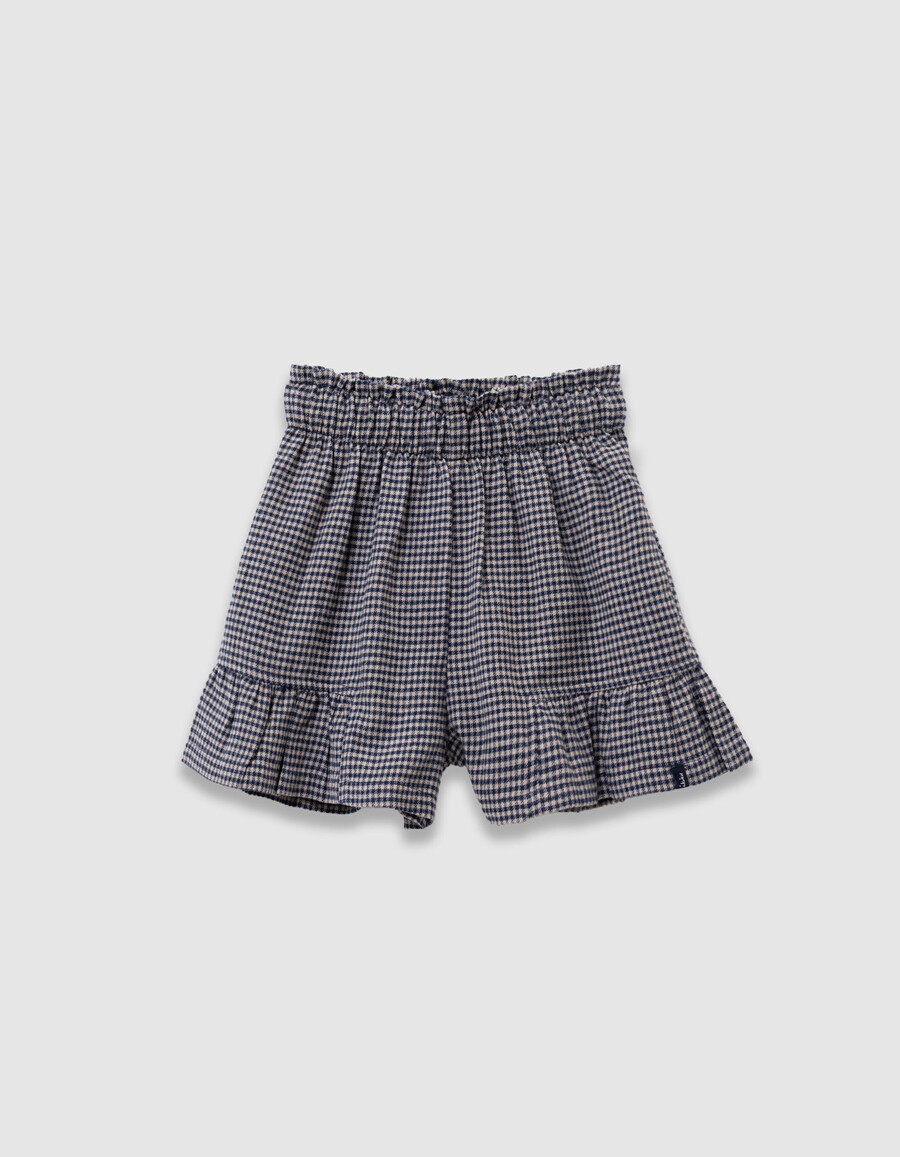 pantaloncini a quadretti blu navy con volant per bambine