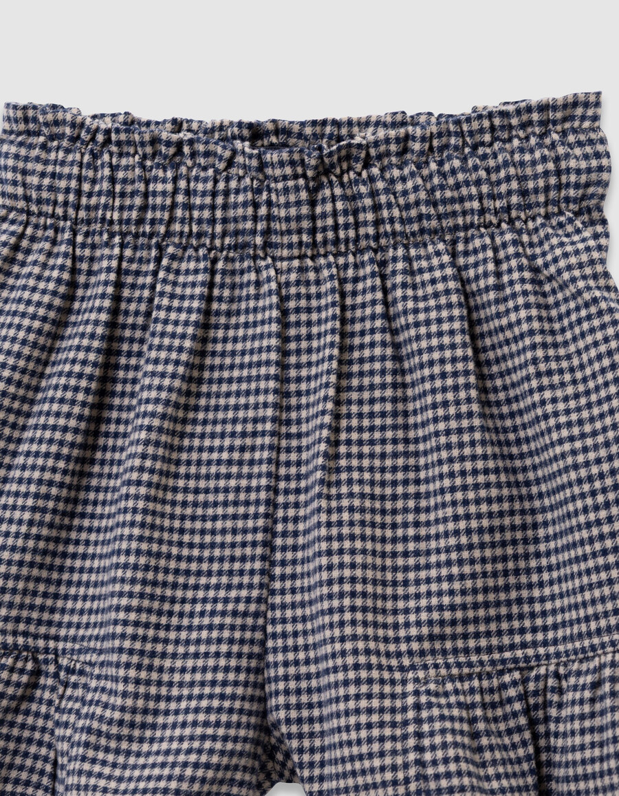 pantaloncini a quadretti blu navy con volant per bambine