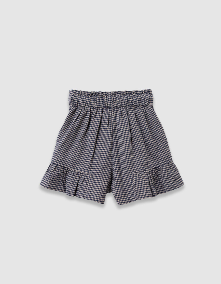 pantaloncini a quadretti blu navy con volant per bambine