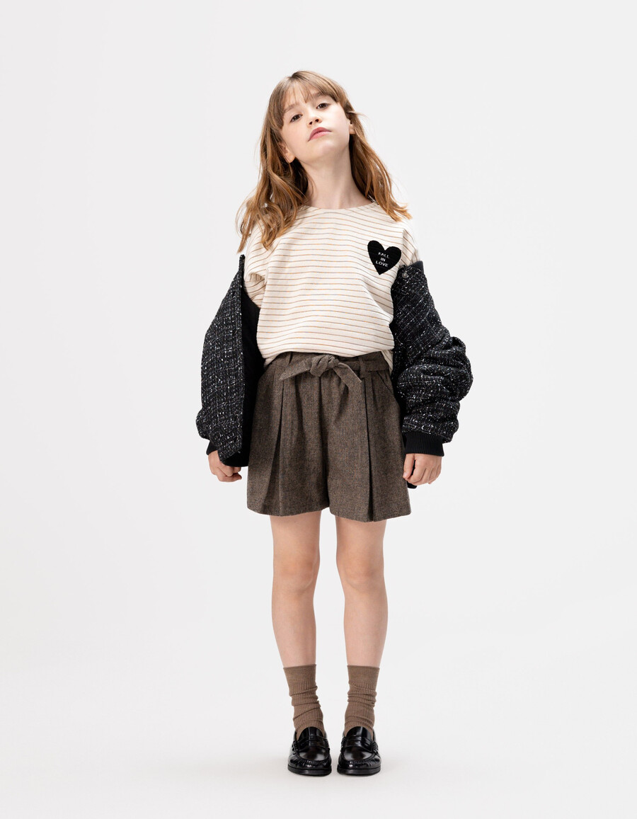 pantaloncini in flanella marrone mélange da bambina