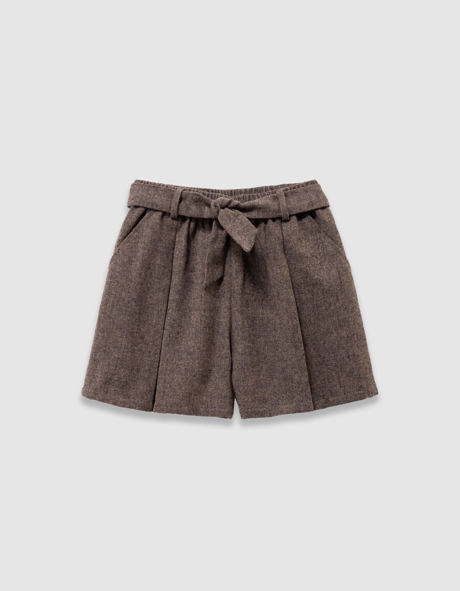 pantaloncini in flanella marrone mélange da bambina