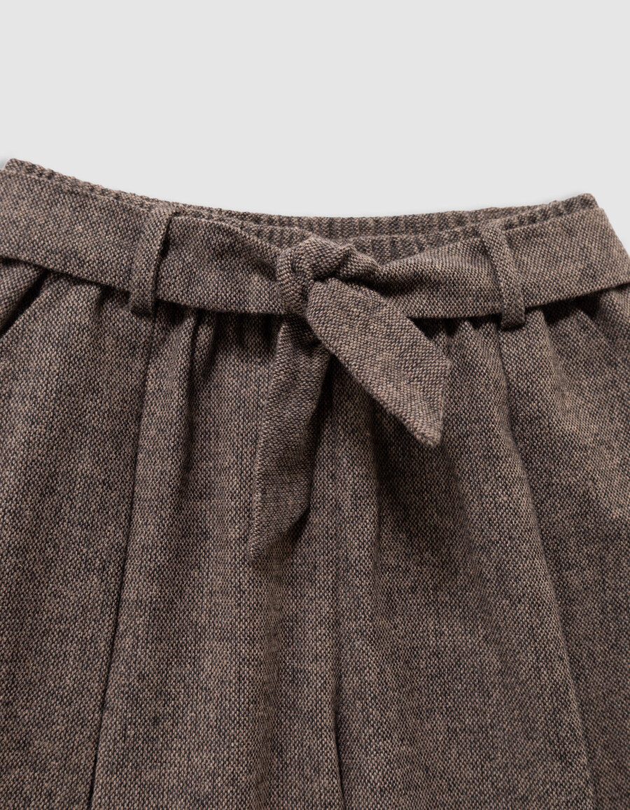 pantaloncini in flanella marrone mélange da bambina