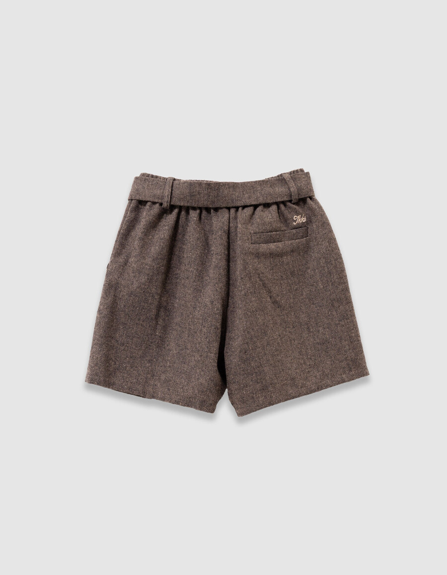 pantaloncini in flanella marrone mélange da bambina
