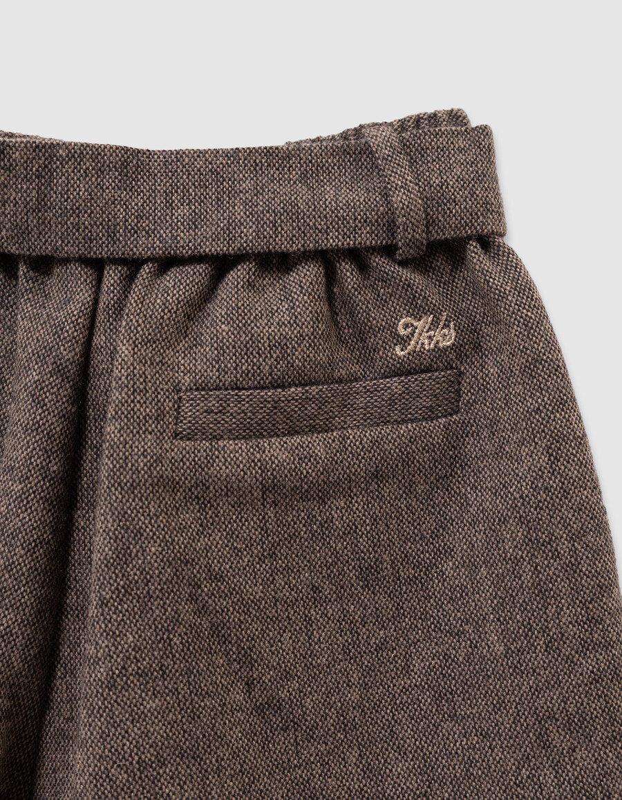 pantaloncini in flanella marrone mélange da bambina