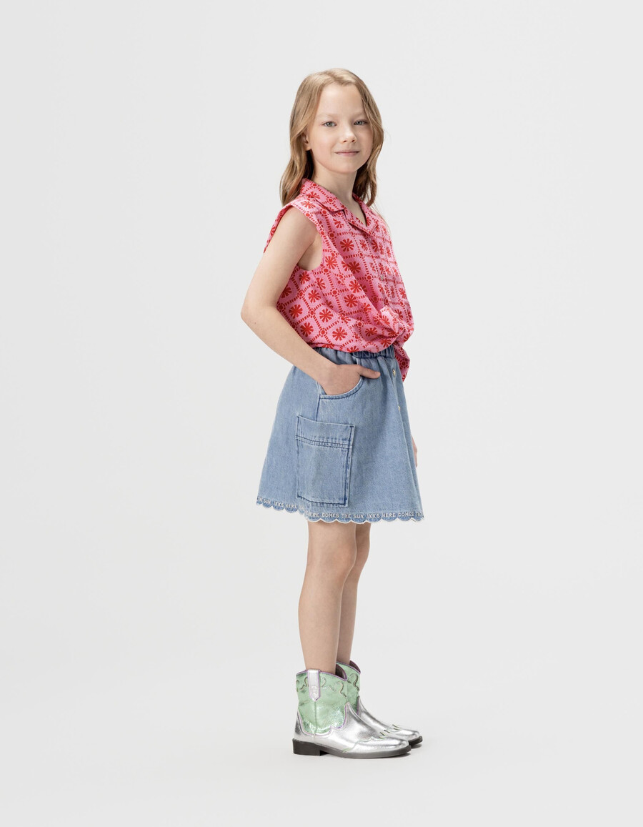 gonna cargo in denim blu per bambine con tasche