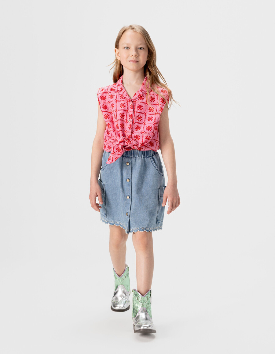 gonna cargo in denim blu per bambine con tasche