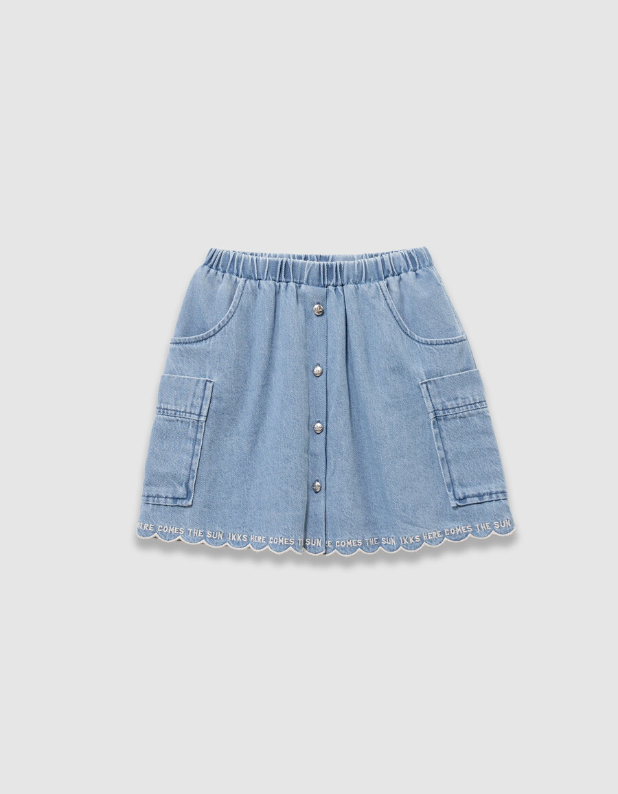 gonna cargo in denim blu per bambine con tasche