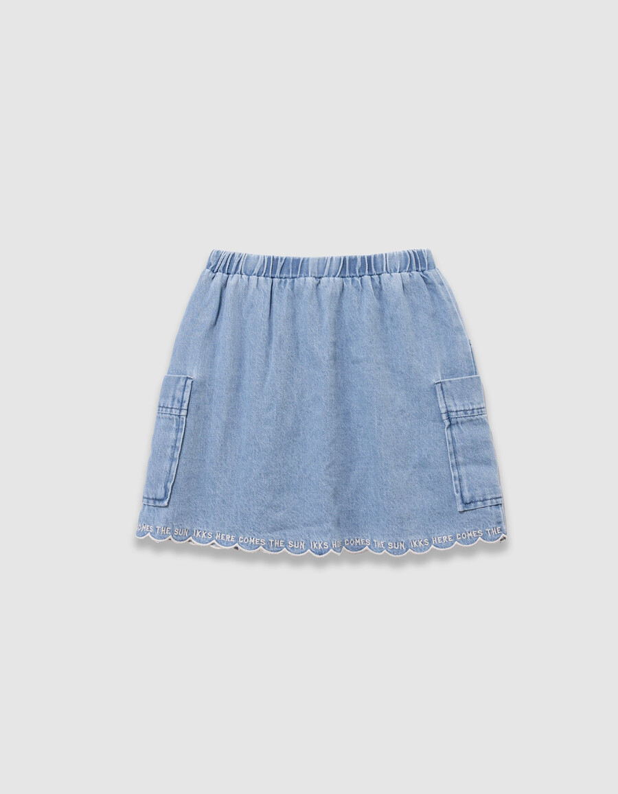 gonna cargo in denim blu per bambine con tasche