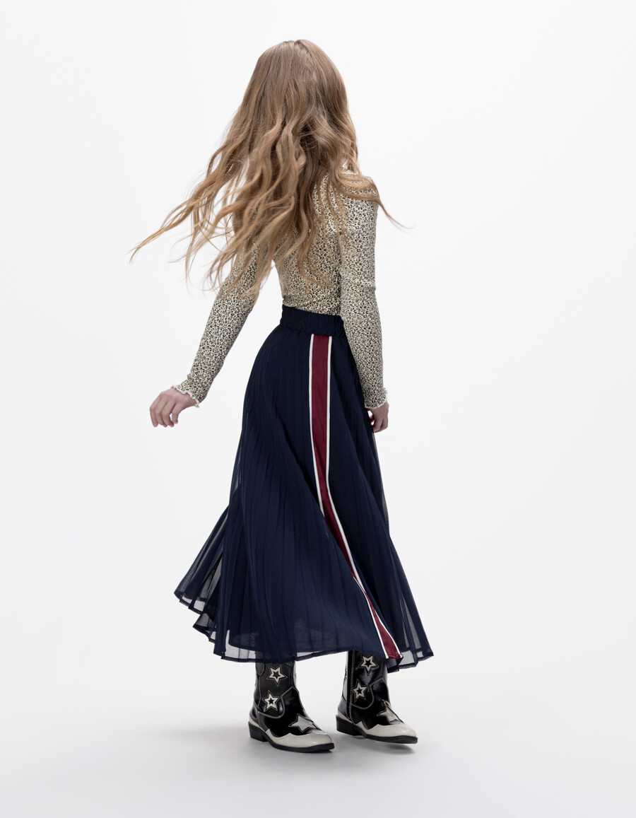 gonna lunga plissettata blu navy con strisce laterali per bambine