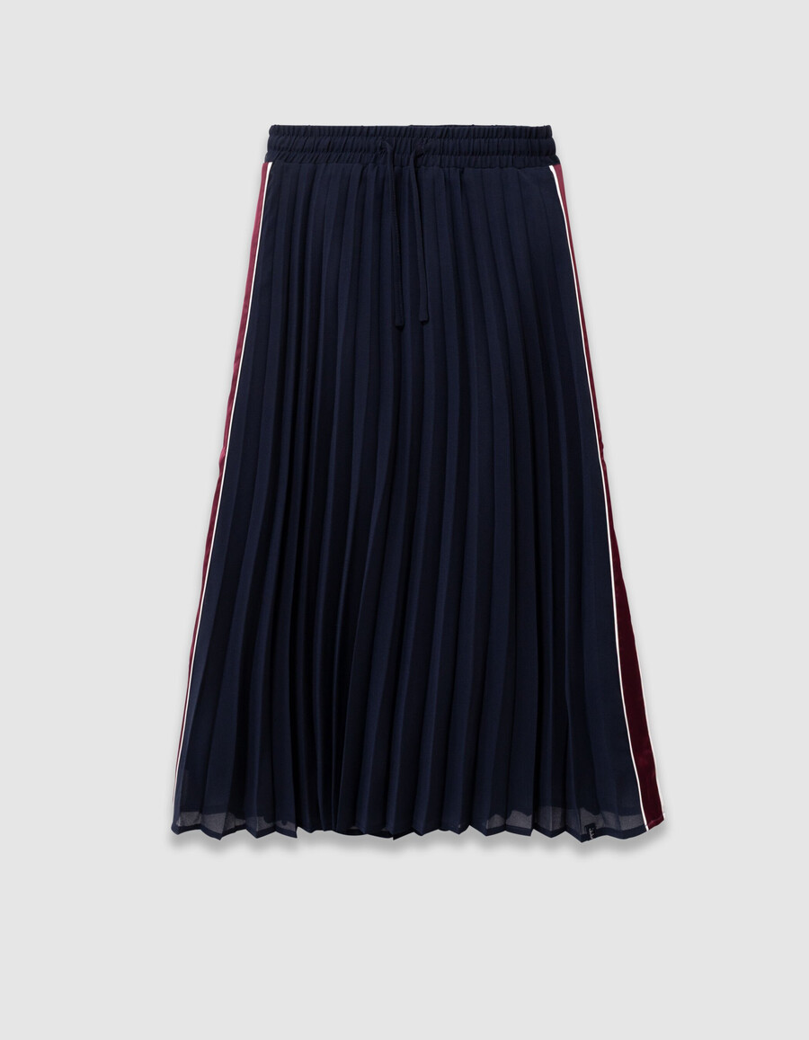 gonna lunga plissettata blu navy con strisce laterali per bambine