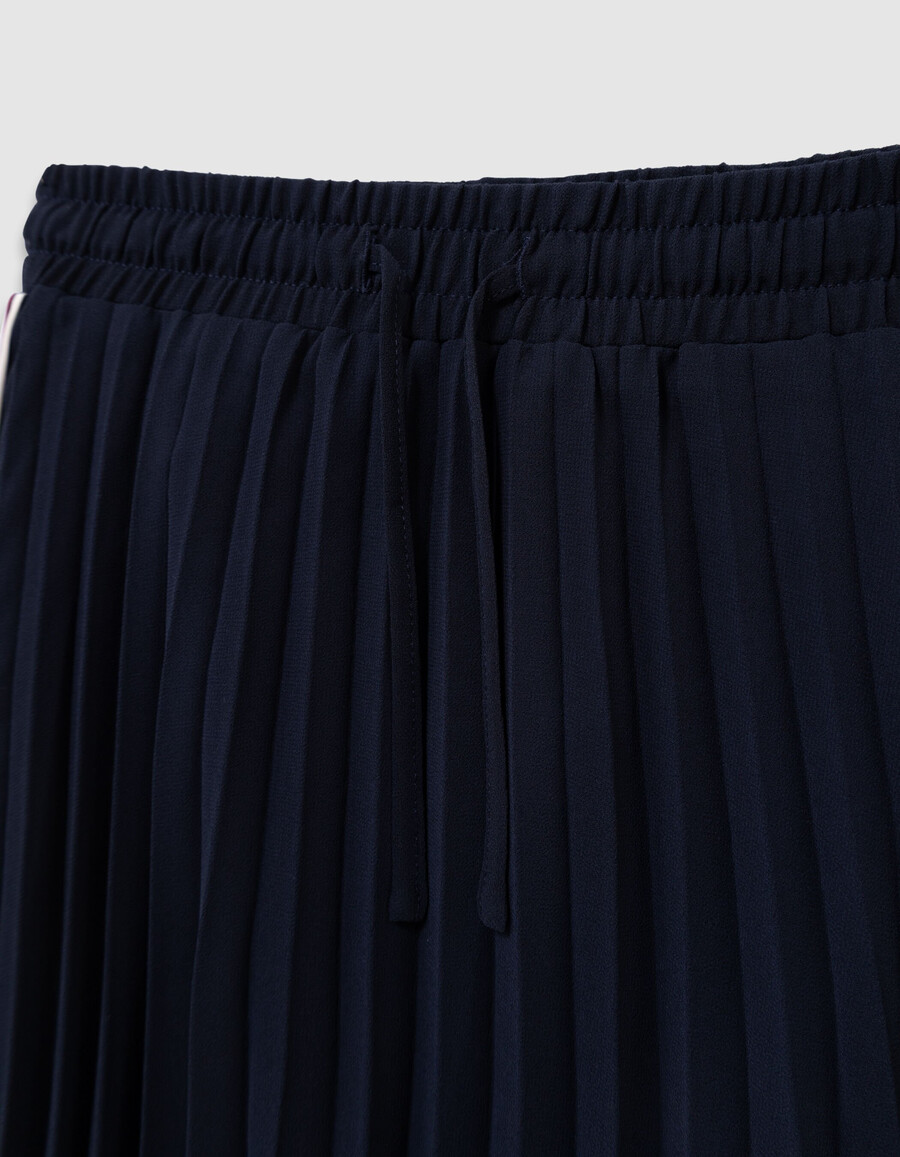 gonna lunga plissettata blu navy con strisce laterali per bambine