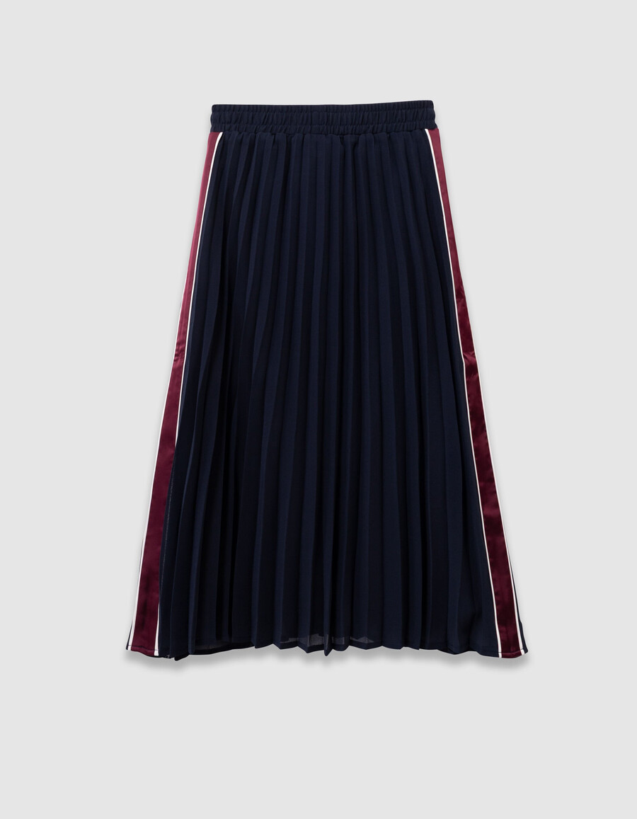 gonna lunga plissettata blu navy con strisce laterali per bambine