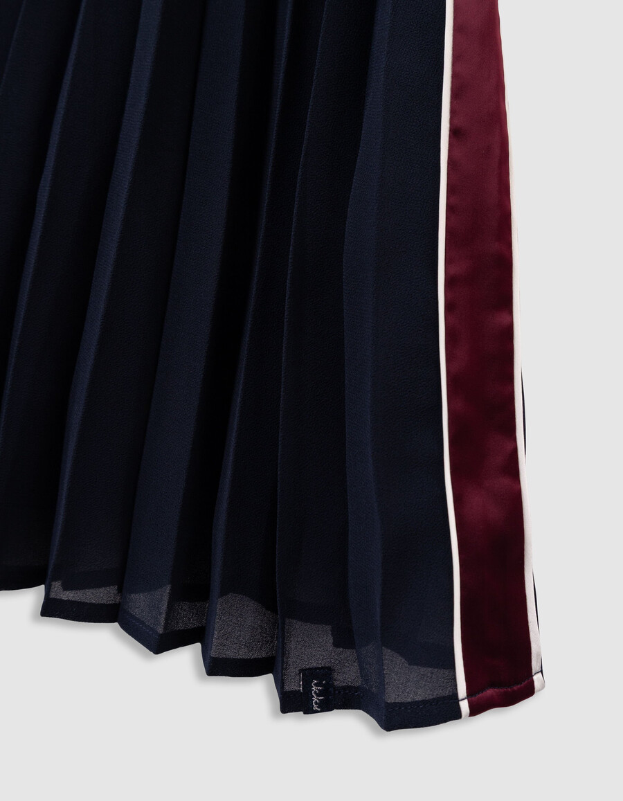 gonna lunga plissettata blu navy con strisce laterali per bambine