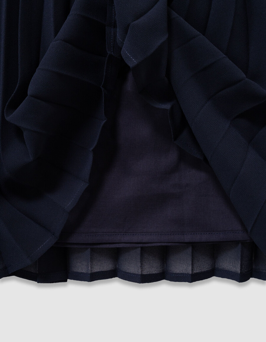 gonna lunga plissettata blu navy con strisce laterali per bambine