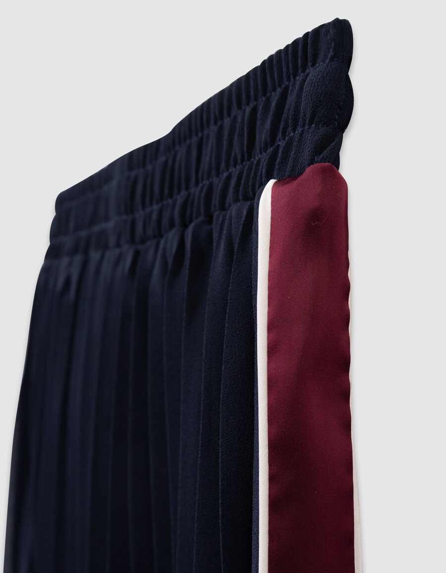 gonna lunga plissettata blu navy con strisce laterali per bambine