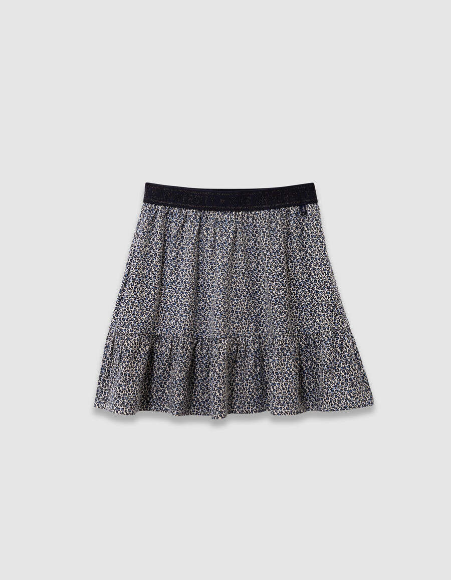 gonna corta blu navy per bambine con stampa leopardata e fiocco