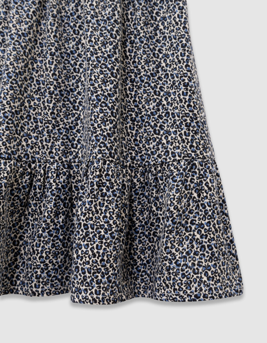 gonna corta blu navy per bambine con stampa leopardata e fiocco
