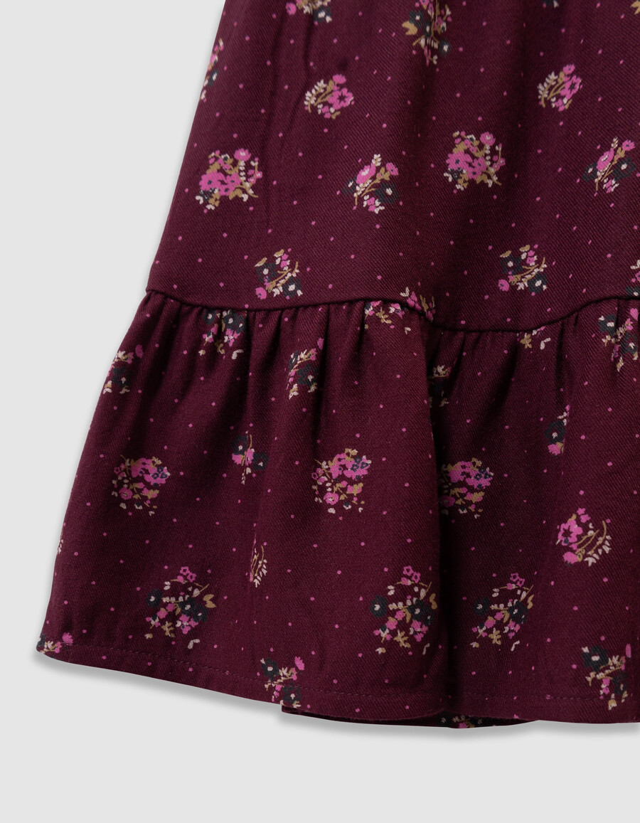 gonna corta bordeaux con stampa bouquet per bambine