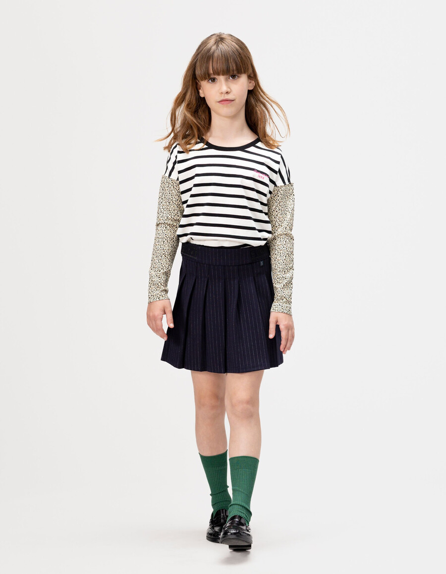 gonna corta plissettata blu navy a righe per bambine