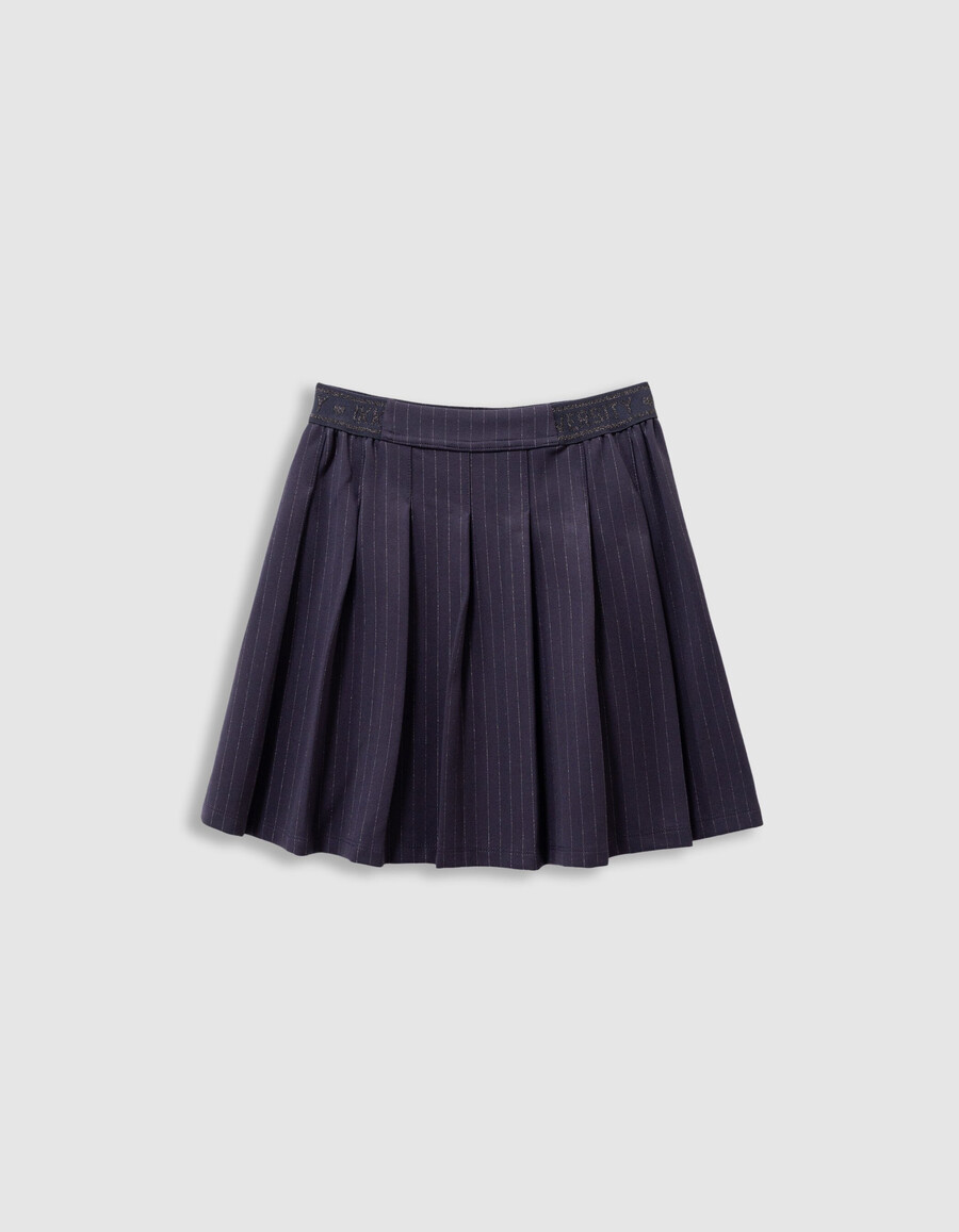 gonna corta plissettata blu navy a righe per bambine
