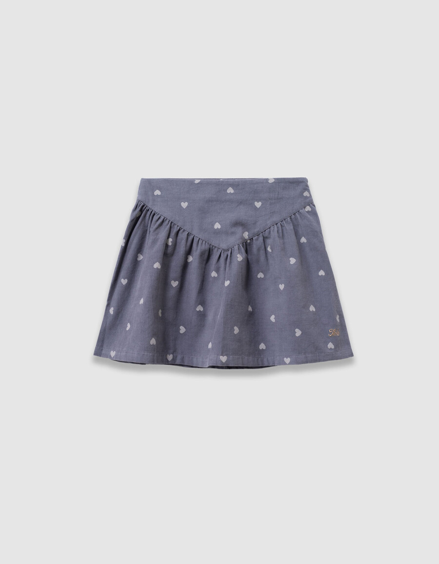 gonna corta in velluto blu per bambine con motivo a cuore