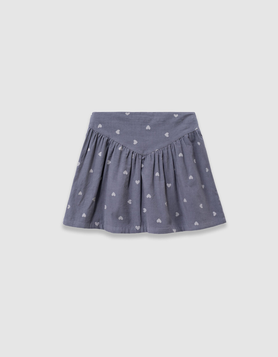 gonna corta in velluto blu per bambine con motivo a cuore