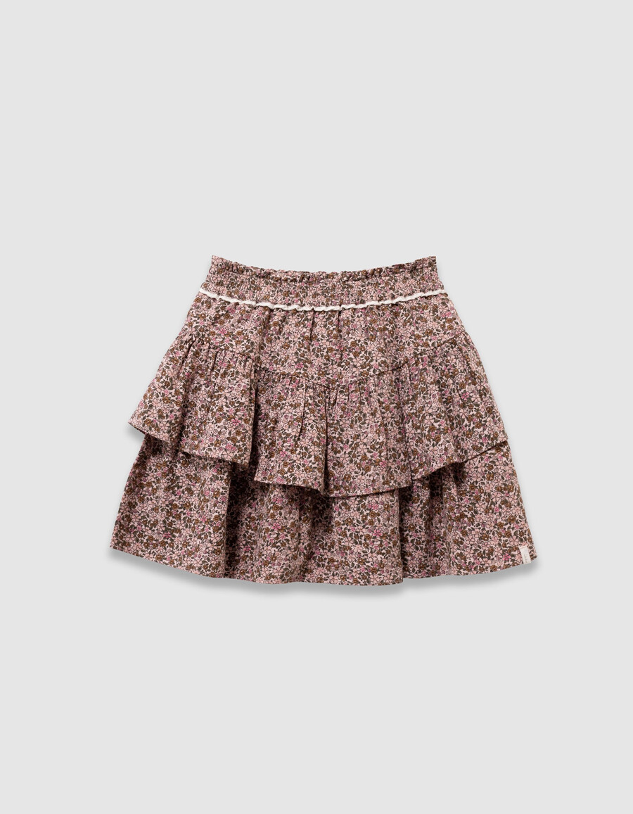gonna corta rosa da bambina con stampa floreale autunnale