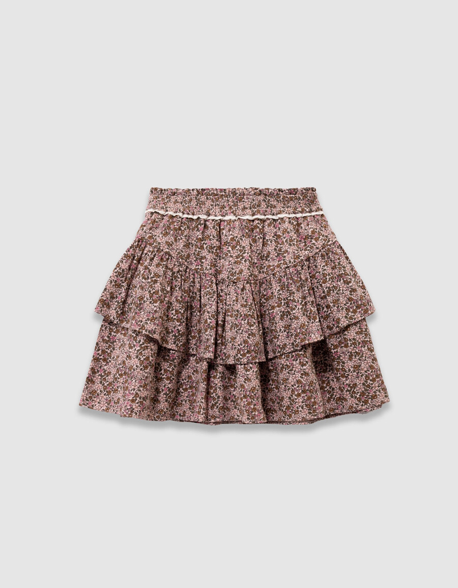 gonna corta rosa da bambina con stampa floreale autunnale