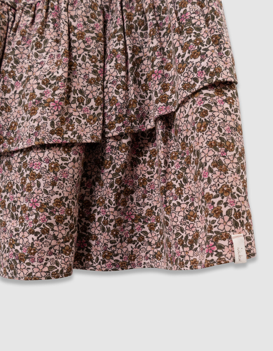 gonna corta rosa da bambina con stampa floreale autunnale