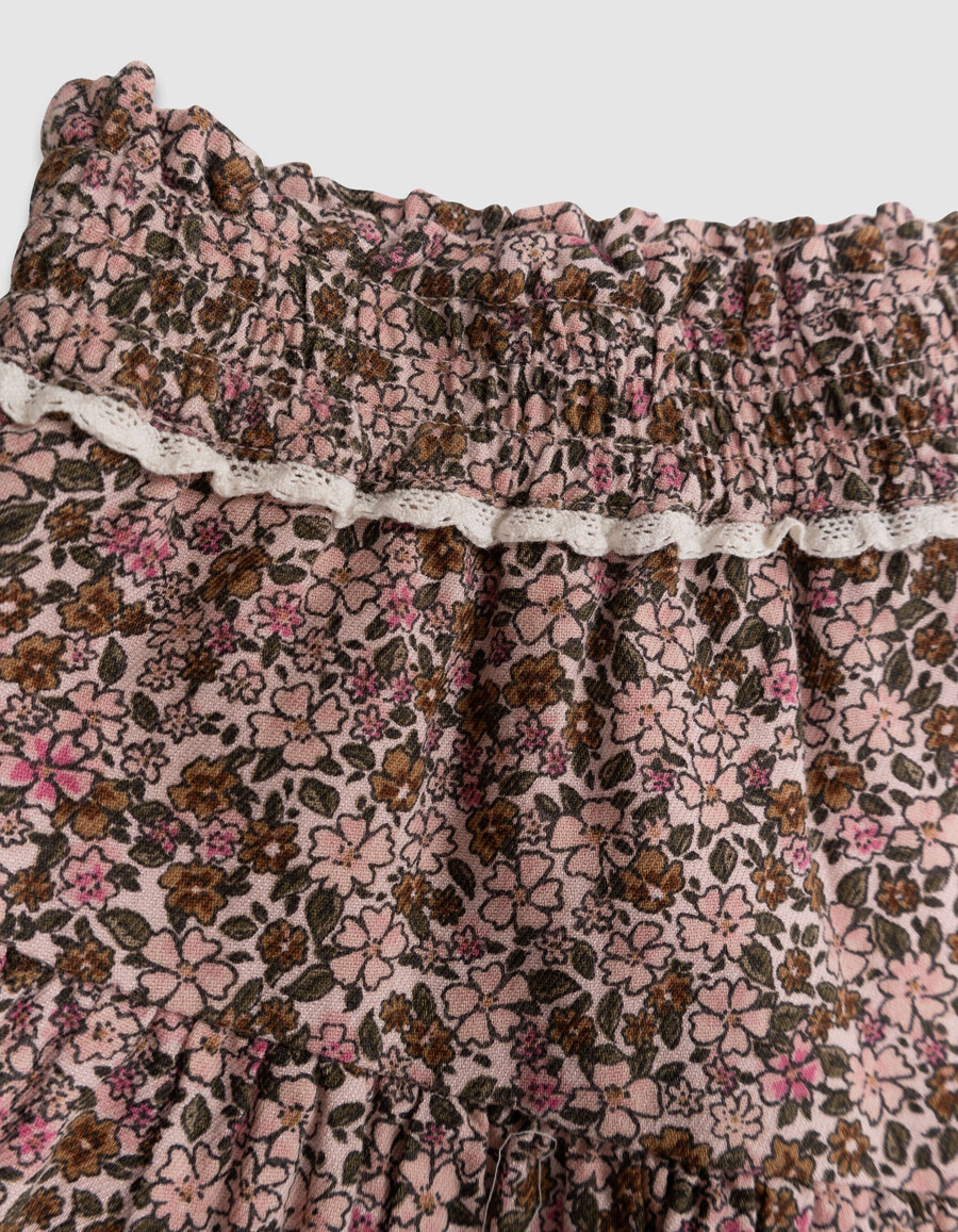 gonna corta rosa da bambina con stampa floreale autunnale