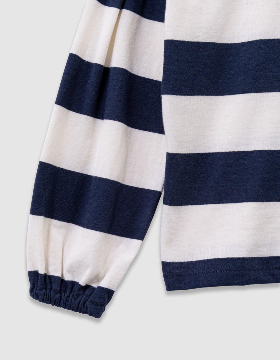t-shirt da marinaio a righe blu navyécru per bambine colletto ricamato