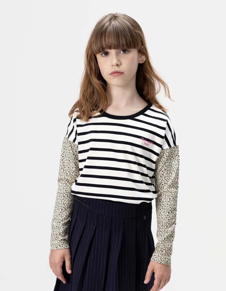 t-shirt da marinaio in cotone biologico écru per bambine maniche a fiocco