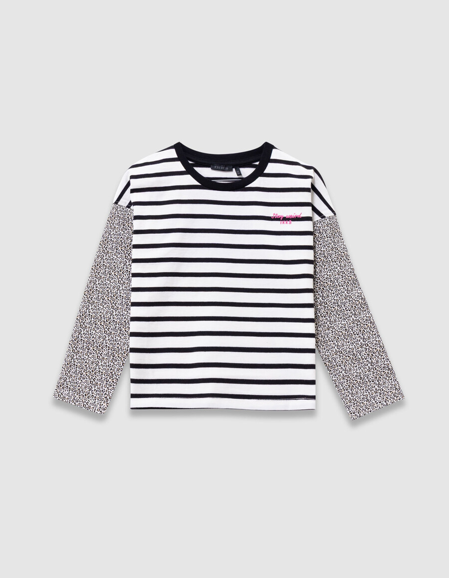 t-shirt da marinaio in cotone biologico écru per bambine maniche a fiocco