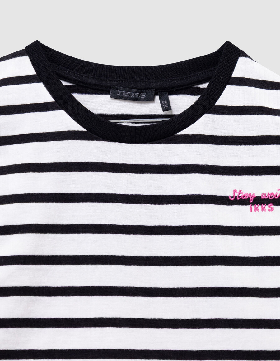 t-shirt da marinaio in cotone biologico écru per bambine maniche a fiocco