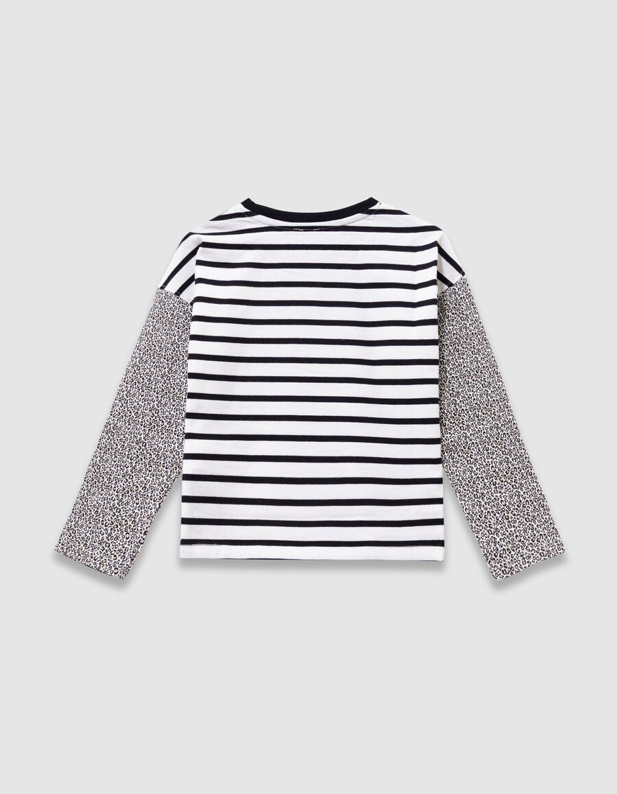 t-shirt da marinaio in cotone biologico écru per bambine maniche a fiocco