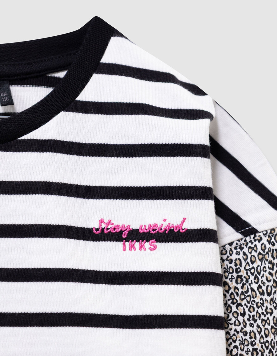 t-shirt da marinaio in cotone biologico écru per bambine maniche a fiocco