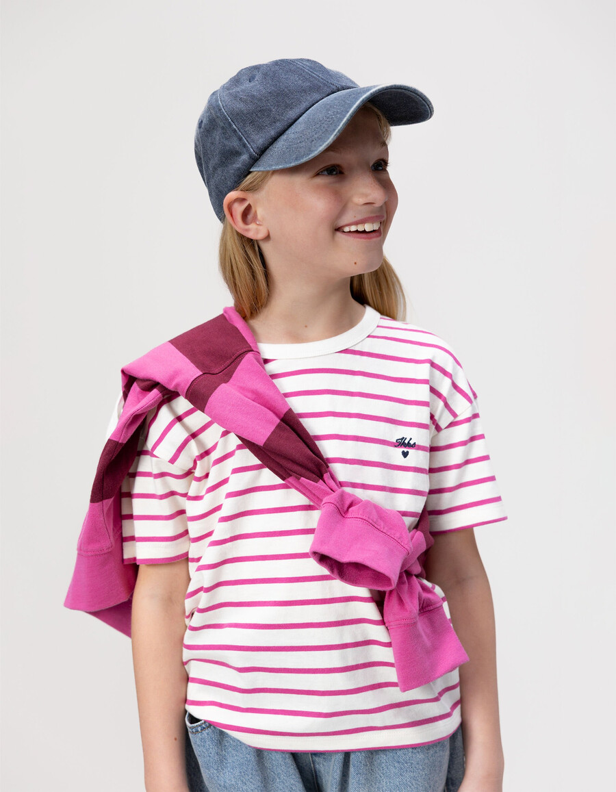maglietta da marinaio in cotone biologico per bambine con strisce rosa