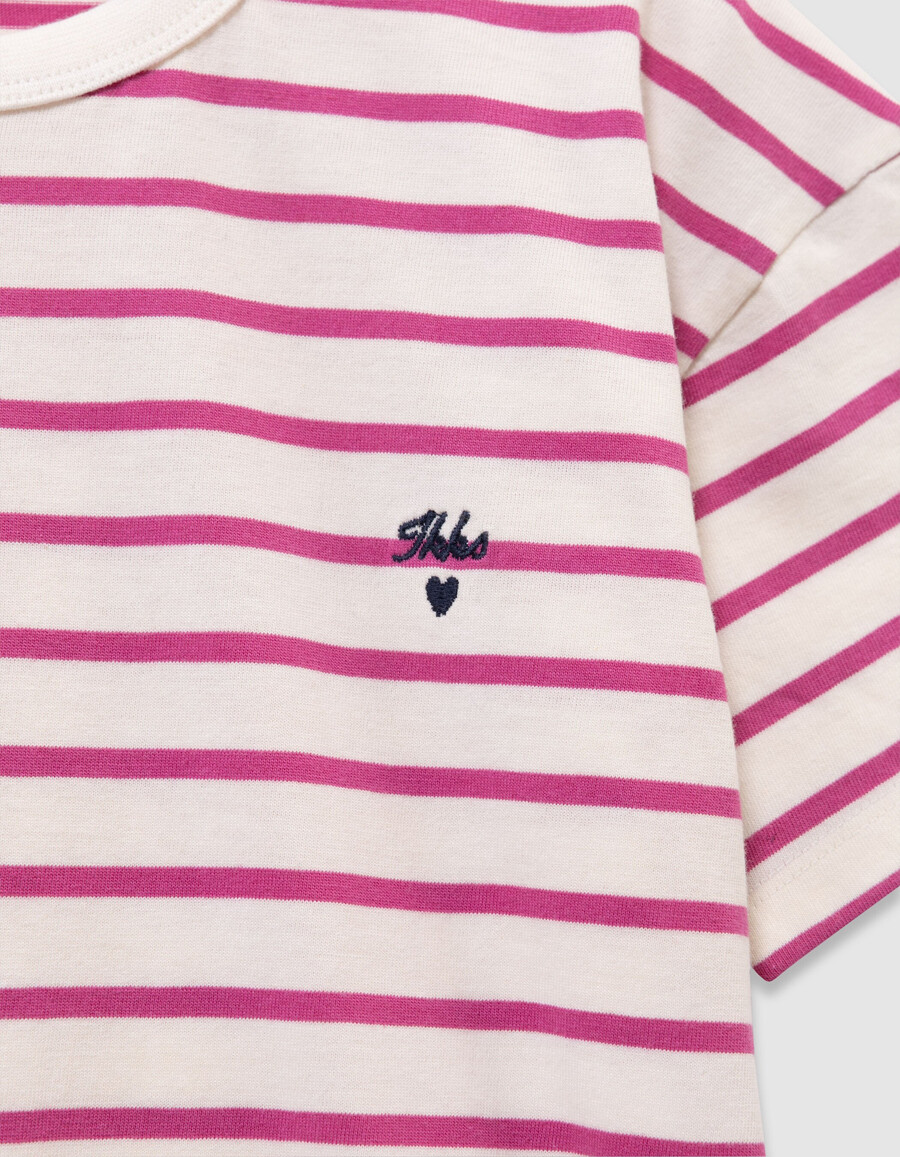 maglietta da marinaio in cotone biologico per bambine con strisce rosa
