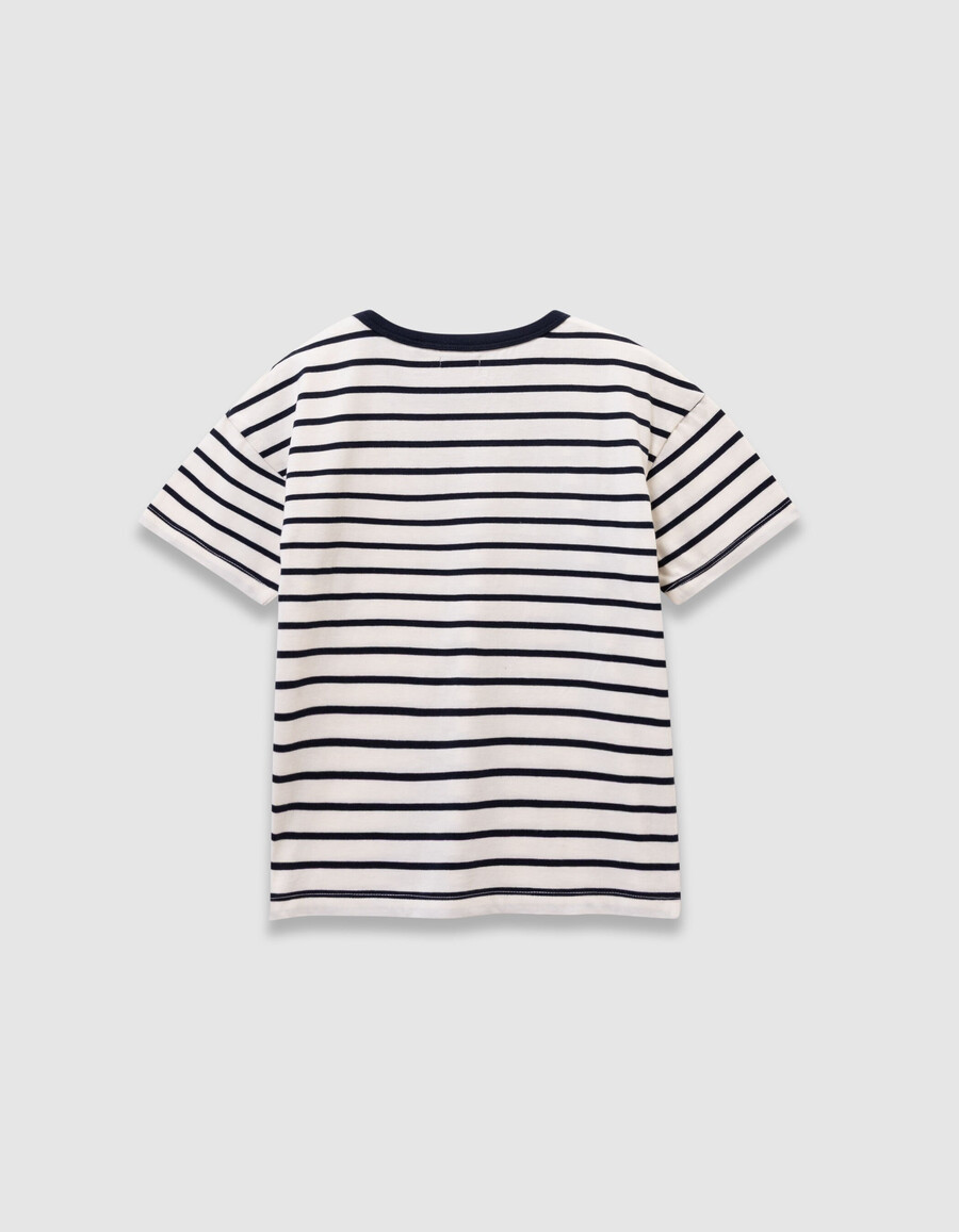 maglietta da marinaio in cotone biologico per bambine con strisce blu navy