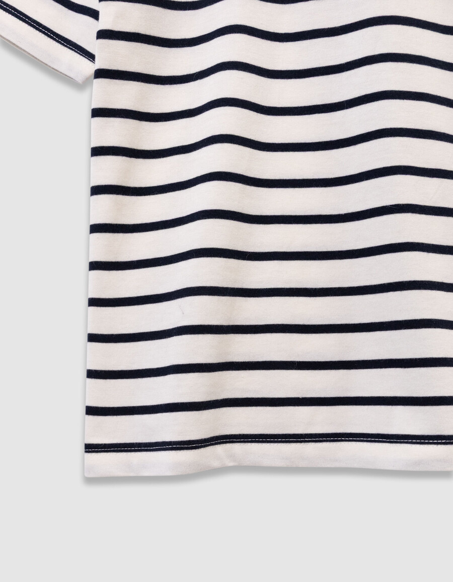 maglietta da marinaio in cotone biologico per bambine con strisce blu navy
