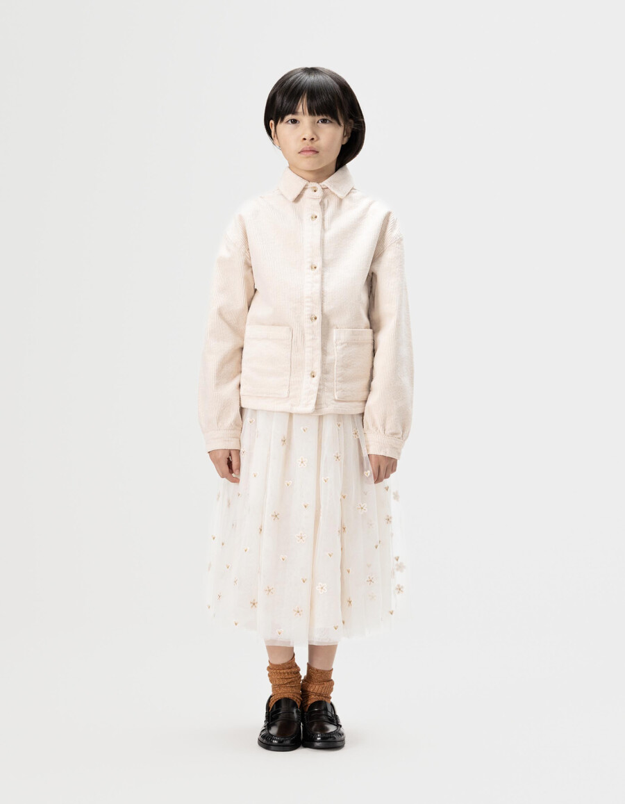 camicia in velluto a coste écru da bambina