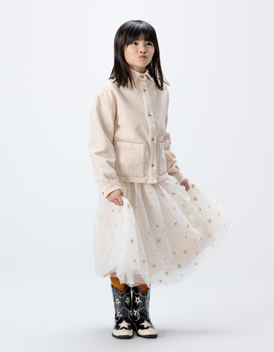 camicia in velluto a coste écru da bambina