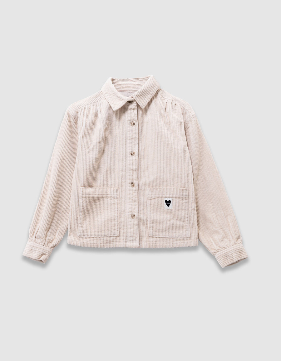 camicia in velluto a coste écru da bambina
