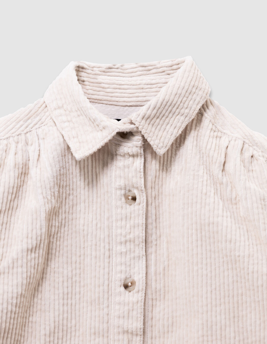 camicia in velluto a coste écru da bambina