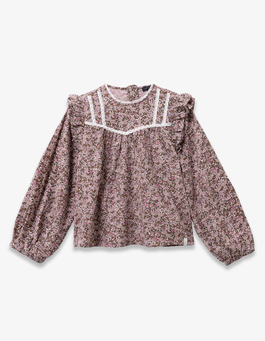 camicetta rosa da bambina con stampa floreale autunnale